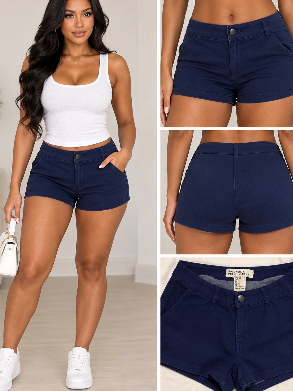 Forever 21 Navy High-Rise Jean Shorts